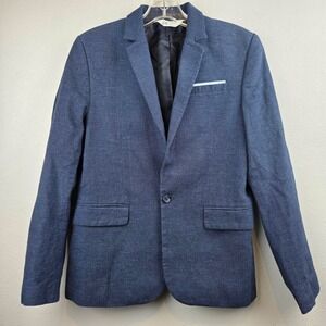 H&M Boys Blue Linen Blend Blazer Suit Jacket Single Button Formal Size 18
